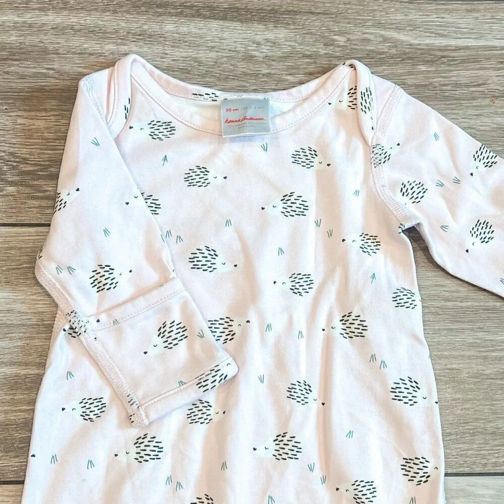 Hanna Andersson Pink Hedgehog Print Layette Sleep Gown Size 0-3M